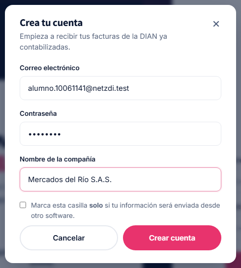 El formulario de registro