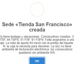 El aviso al crear la tienda