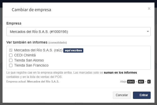 El selector de empresa