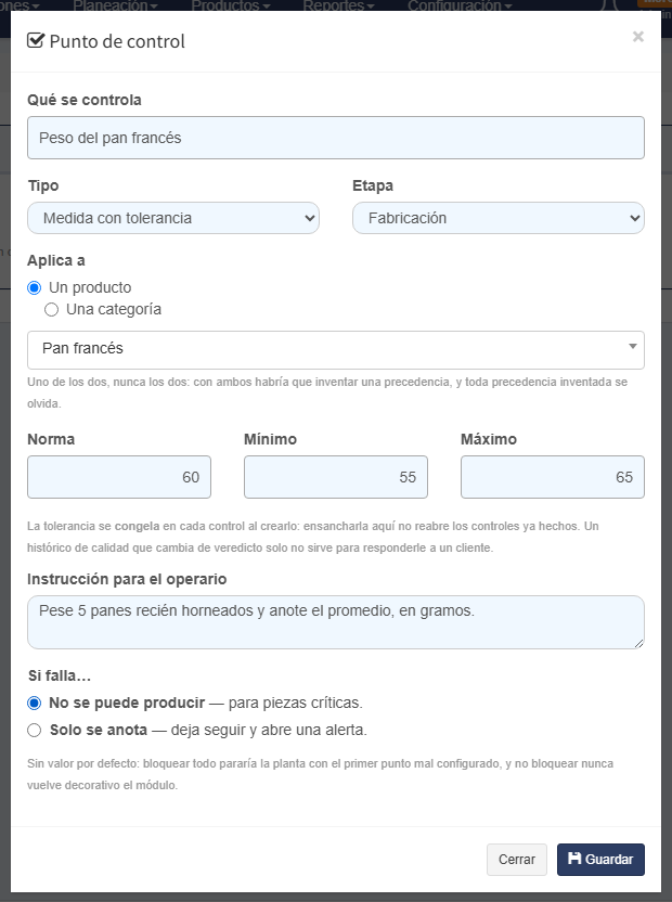 El punto de control