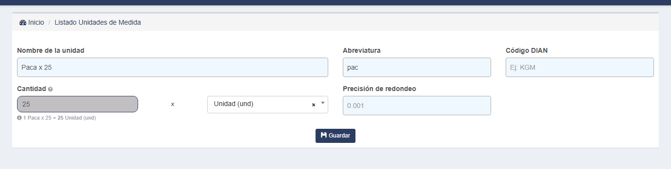 La unidad «Paca x 25»
