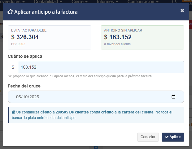Aplicar el anticipo