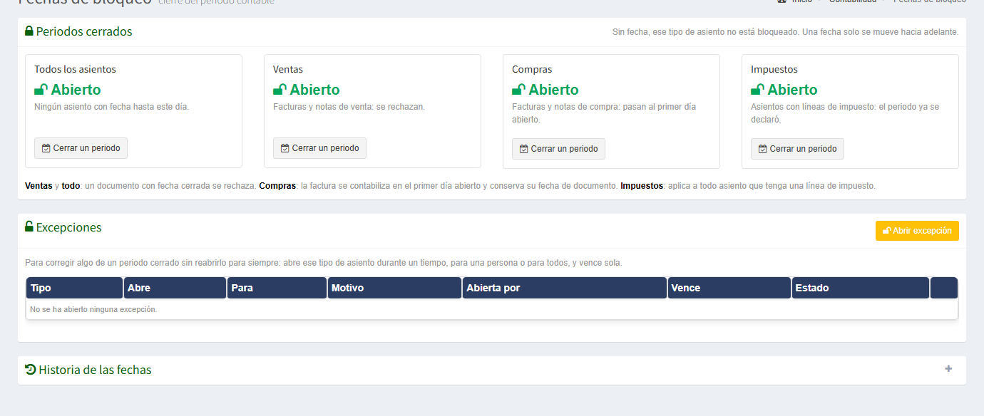 Las fechas de bloqueo
